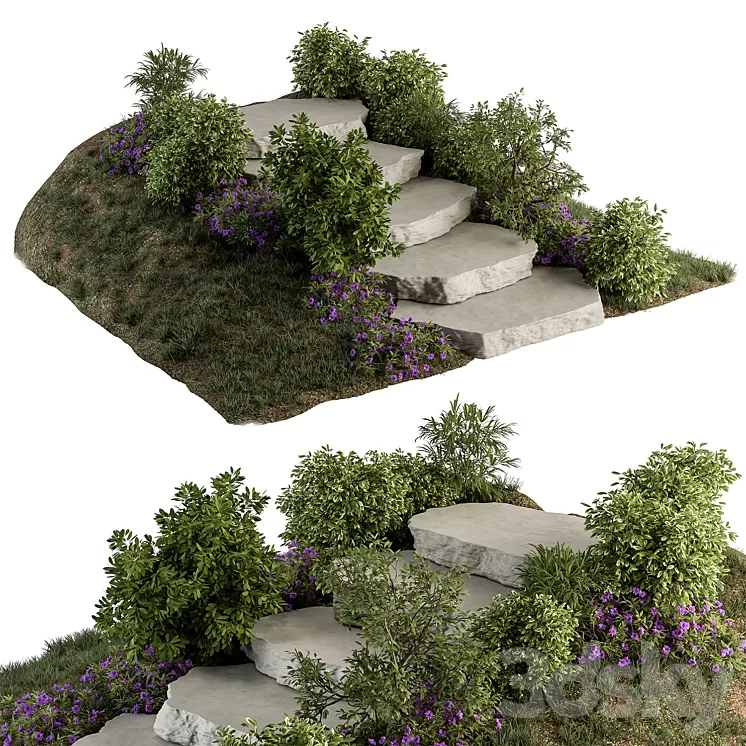 Landscape Furniture Rock stairs with Garden - Architect Element 56 3D Model