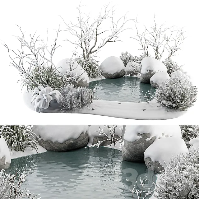 Landscape Furniture Snowy Lake – Set 48-C 3D Model