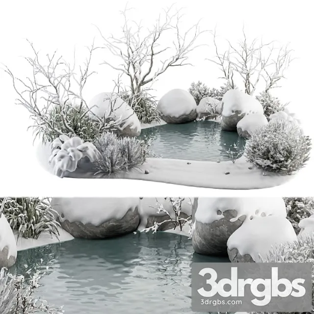 Landscape Furniture Snowy Lake Set 48 V 3D Model Free
