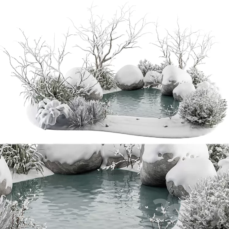 Landscape Furniture Snowy Lake - Set 48-V 3D Model