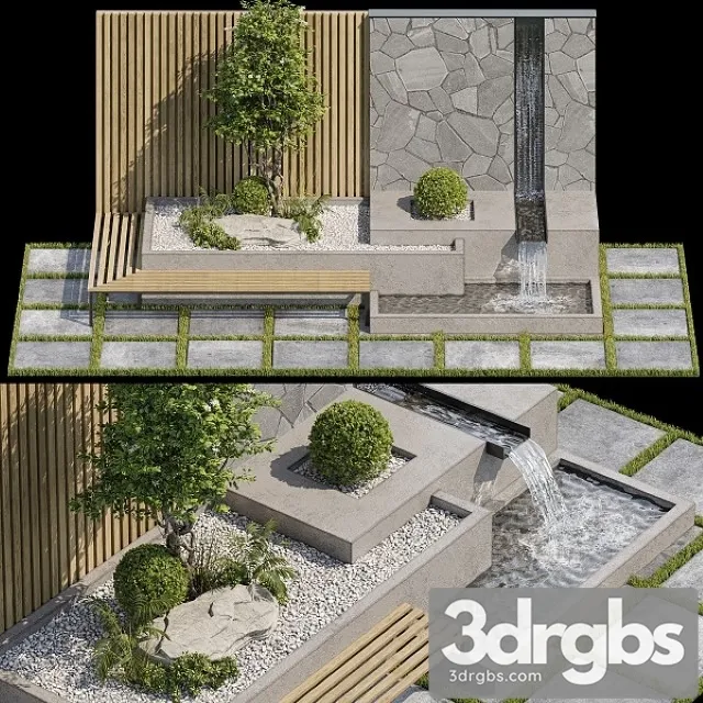 Landscape Furniture With Fountain 3D Model Download