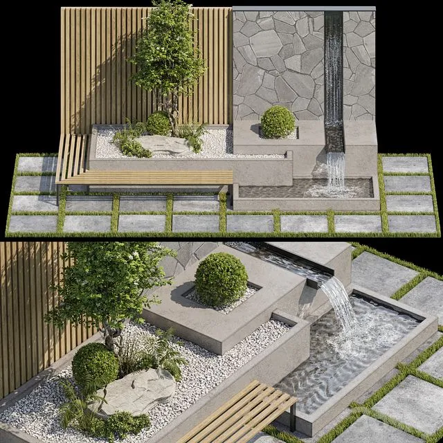 Landscape Furniture with Fountain - Architect Element 07 3D Model
