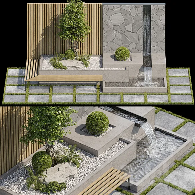 Landscape Furniture with Fountain - Architect Element 07 Free Download