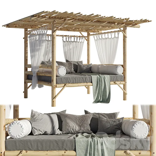 Landscape furniture with pergola and roof garden 04 3D Model