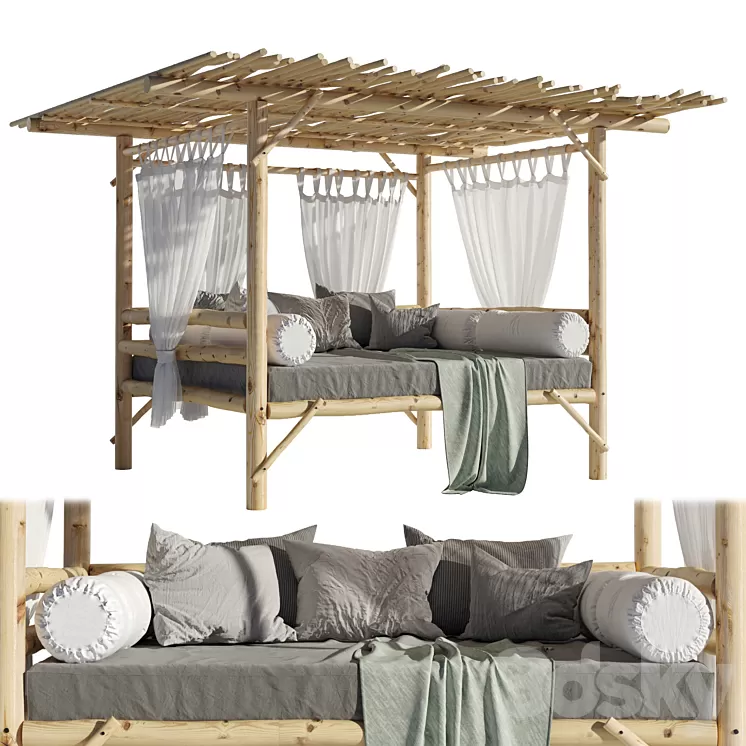 Landscape furniture with pergola and roof garden 04 3D Model