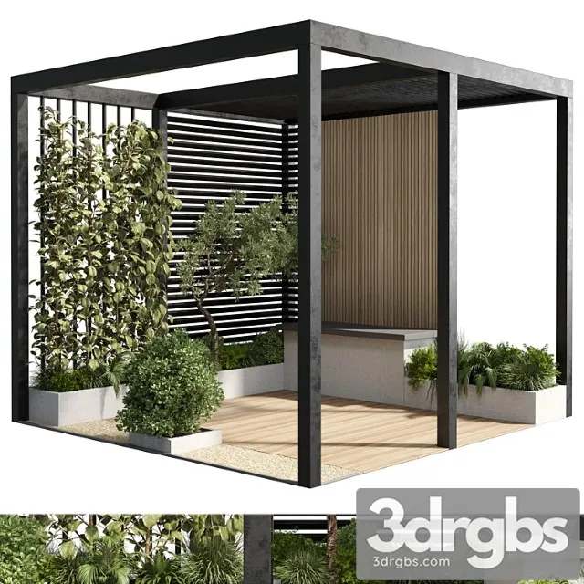 Landscape furniture with pergola and roof garden 07 corona 3D Model Free
