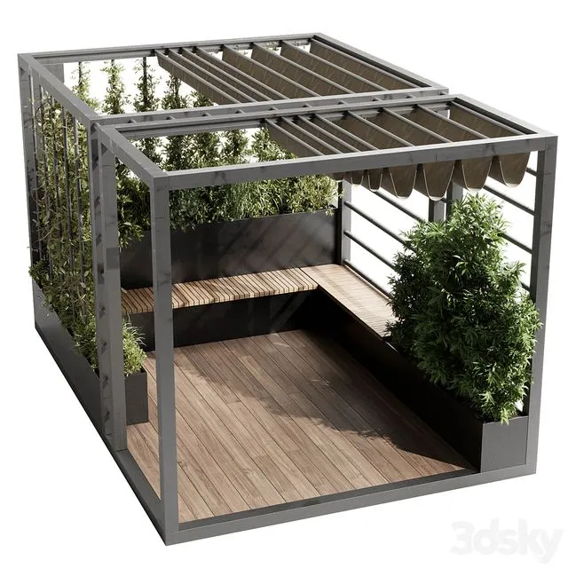 Landscape Furniture With Pergola And Roof Garden 09 3D Model