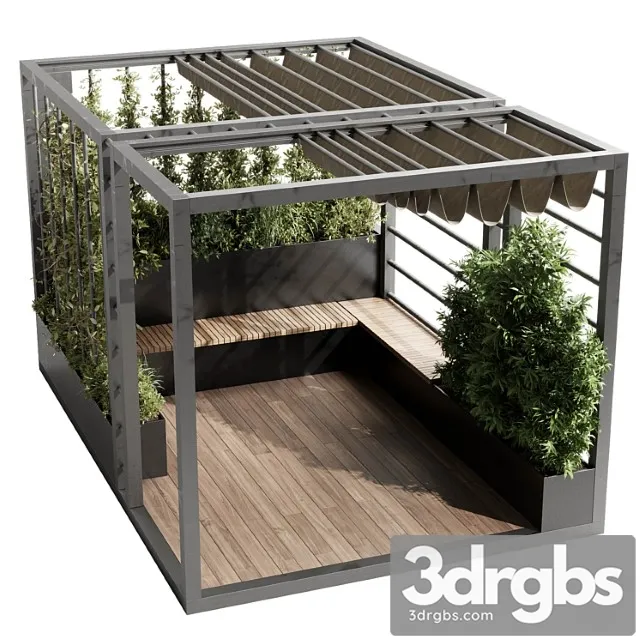 Landscape furniture with pergola and roof garden 09 3D Model Free
