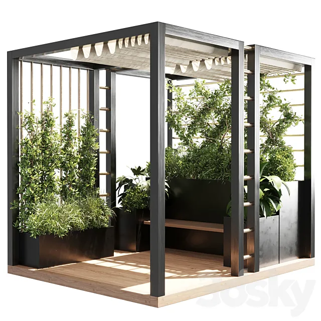 Landscape Furniture with Pergola and Roof garden 19 3D Model