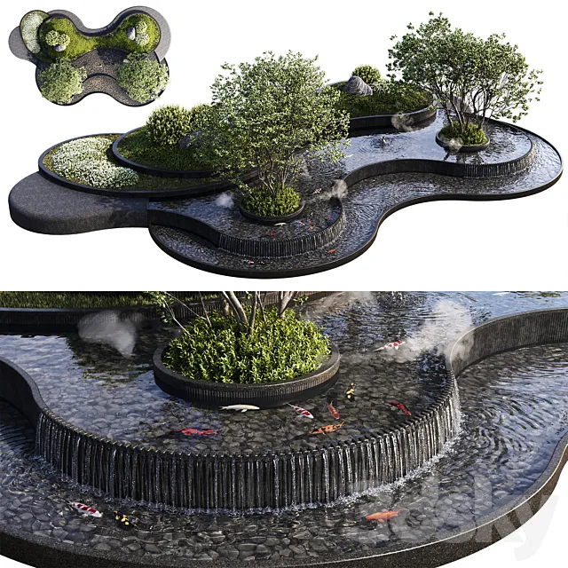 Landscaping Figure with Plants Waterfalls and Fish 1 Free Download