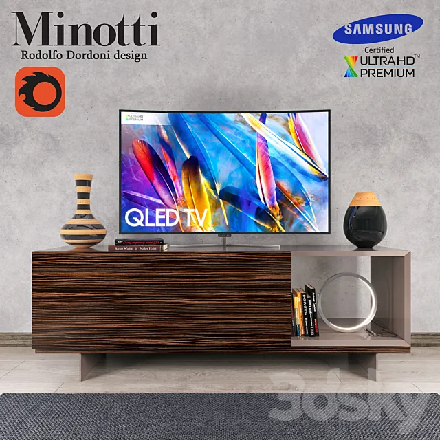 Lang Minotti tv console and Samsung QLEDTV 3D Model