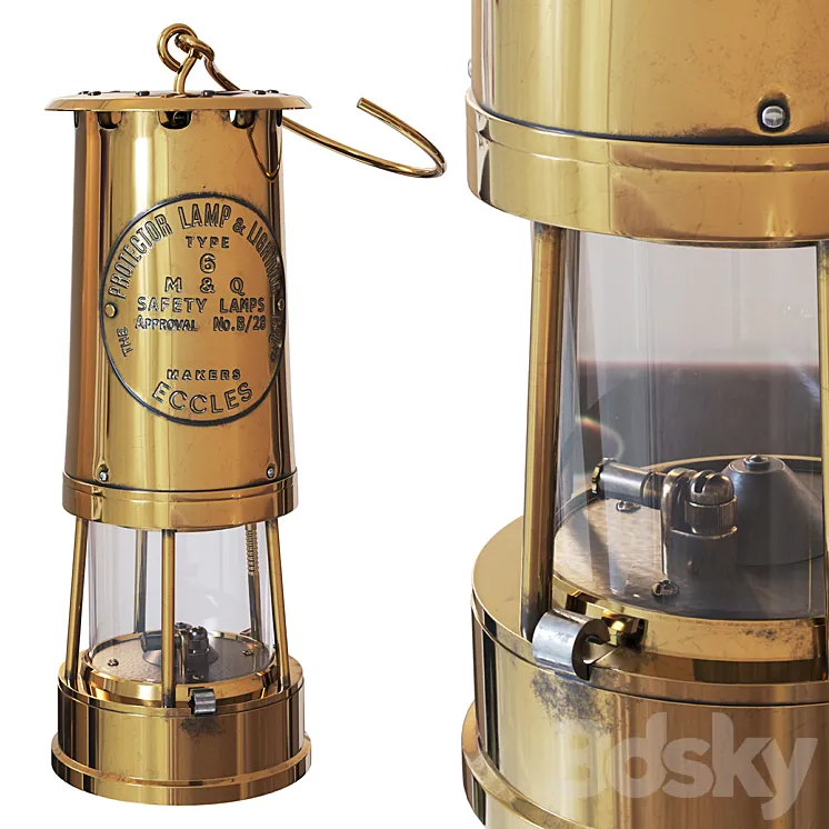 Lantern Brass and Cast Iron Miner's 3D Model Free