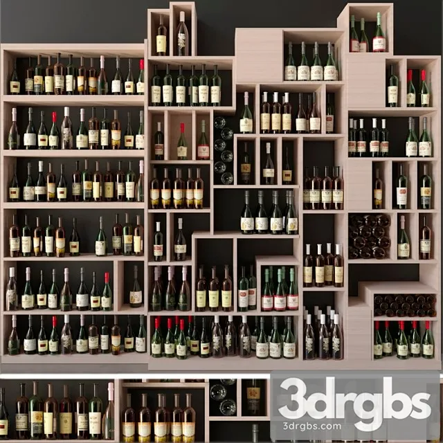Large collection of wine in a wine shop. alcohol 4 3D Model Free