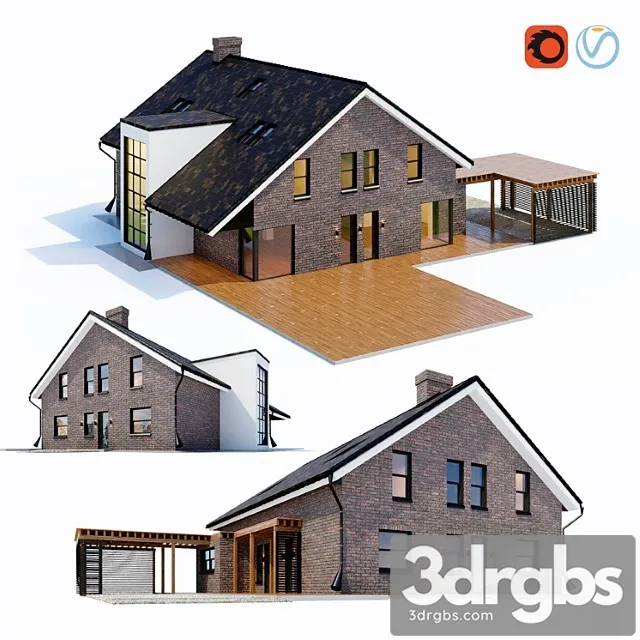 Large Cottage With A Carport 3D Model Free