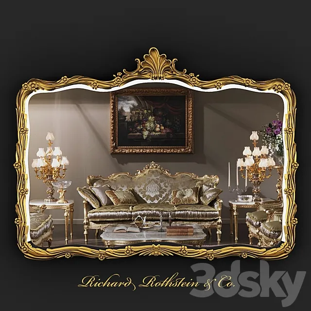 Large Gilded Overmantle Mirror 3D Model