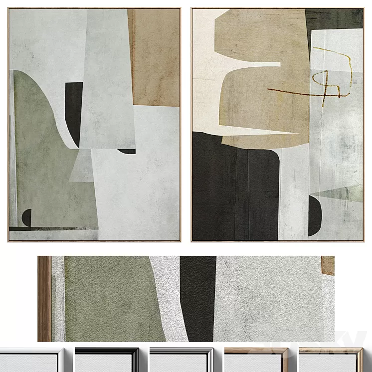 Large Mid-Century Abstract Neutral Wall Art C-410 3D Model Free