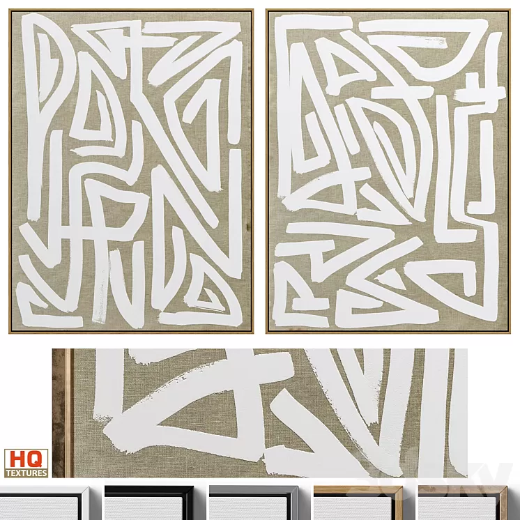 Large Mid-Century Abstract Neutral Wall Art C-446 3D Model Free