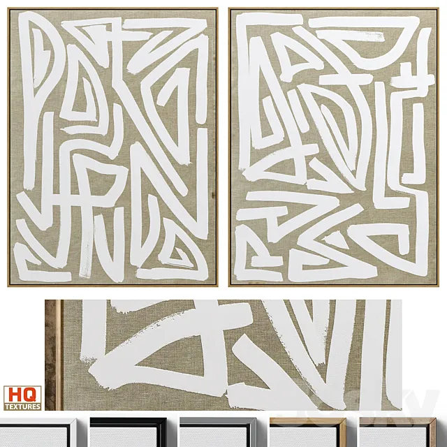 Large Mid-Century Abstract Neutral Wall Art C-446 3DModel
