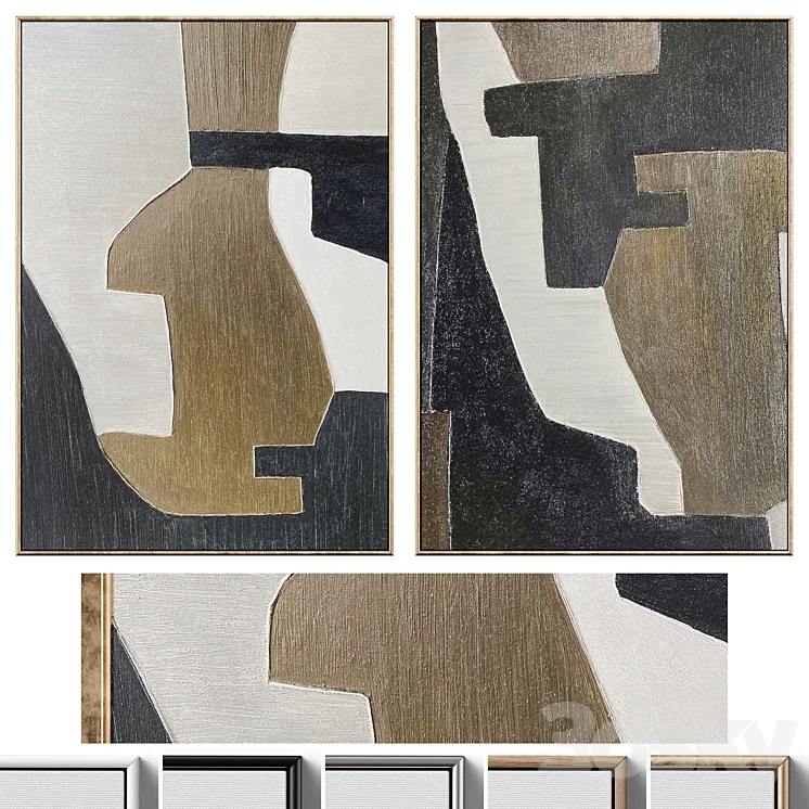 Large Mid-Century Abstract Neutral Wall Art C-525 3D Model Free