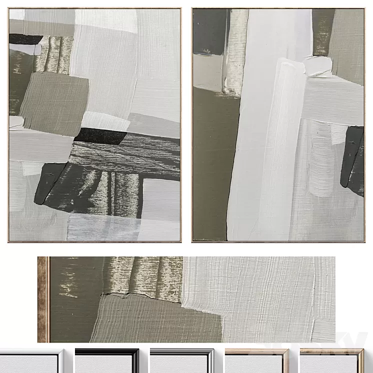 Large Mid-Century Abstract Neutral Wall Art C-674 3D Model Free