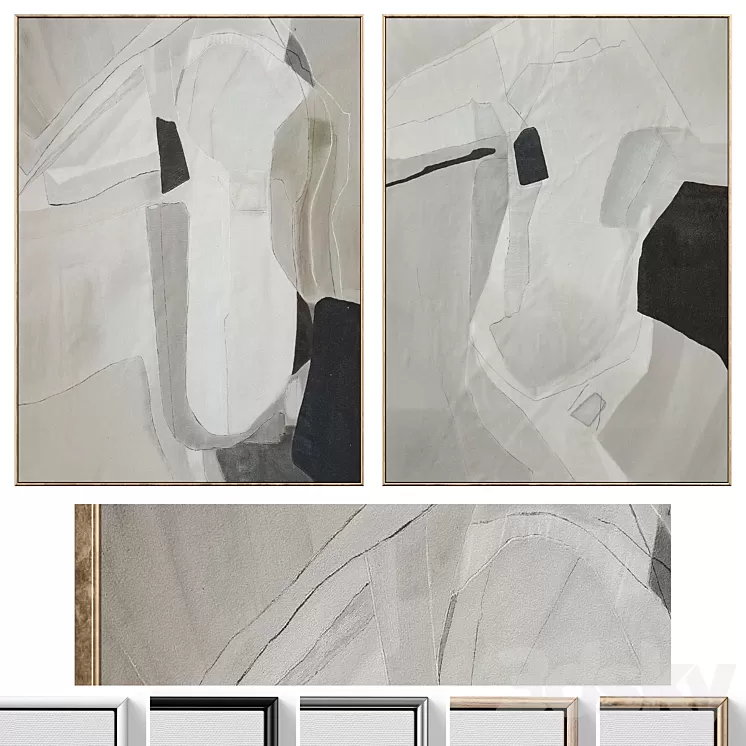 Large Mid-Century Abstract Neutral Wall Art C-864 3D Model