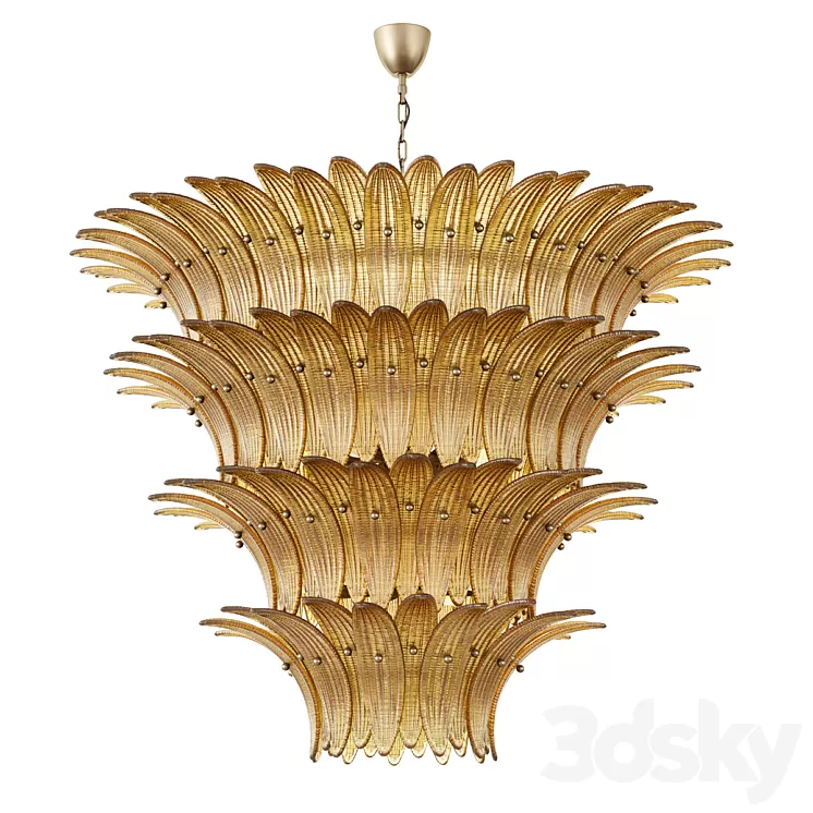 Large Palmette Chandelier Four Tiers Murano amber in the Style of Barovier 3D Model Free