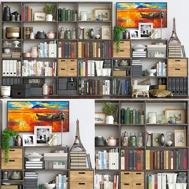 Large wardrobe with decor accessories figurines and vases 3D Model