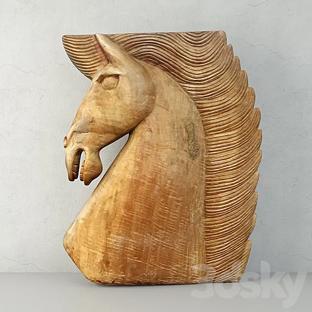 Large Wood Carved Horse Head 3D Model