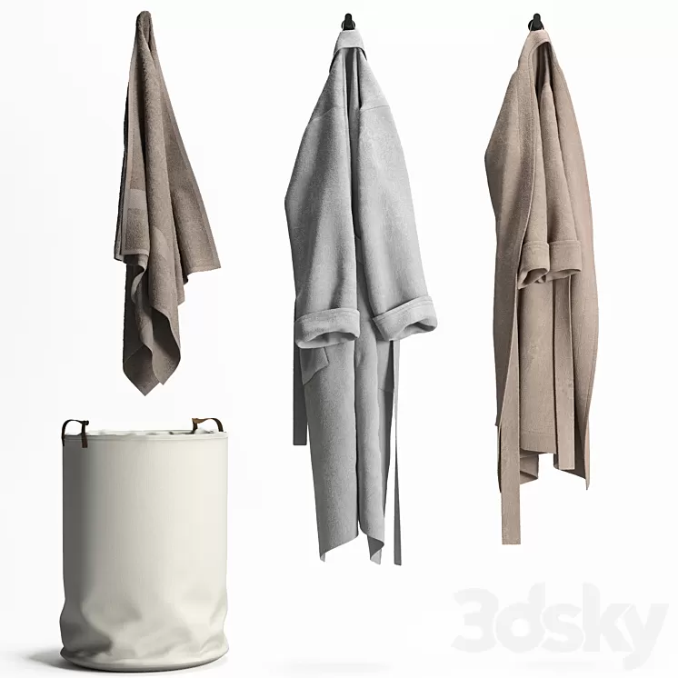 Laundry basket Bathrobe and Towel 3D Model Free