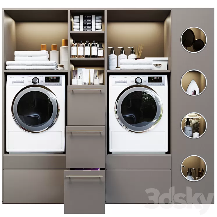 Laundry room in gray with household appliances and cosmetics 5 3D Model Free