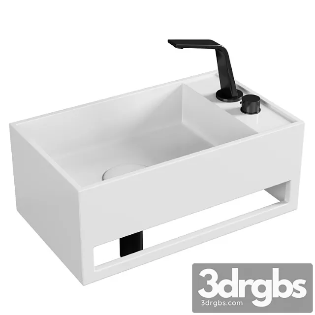Lavabo Mural Pb2078 En Pierre Solide Solid Surface 50 X 30 X 20 Cm Blanc Mat Avec Porte Serviettes Integre 3D Model Free
