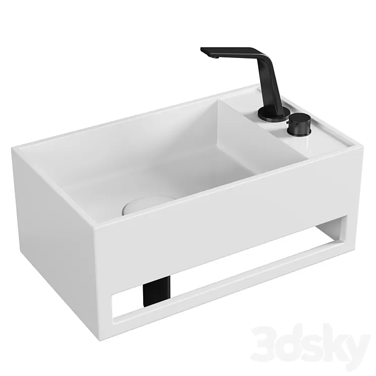 Lavabo mural PB2078 en pierre solide (Solid Surface) - 50 x 30 x 20 cm - blanc mat - avec porte-serviettes intégré 3D Model Free