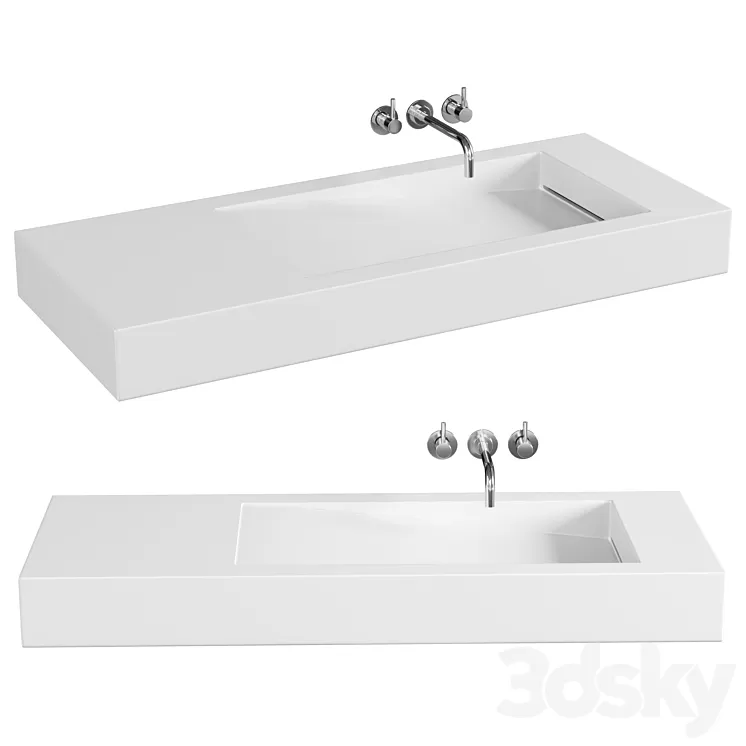 Lavabo suspendu - Solid surface Blanc Mat - 120x50 cm - Feel 3D Model Free