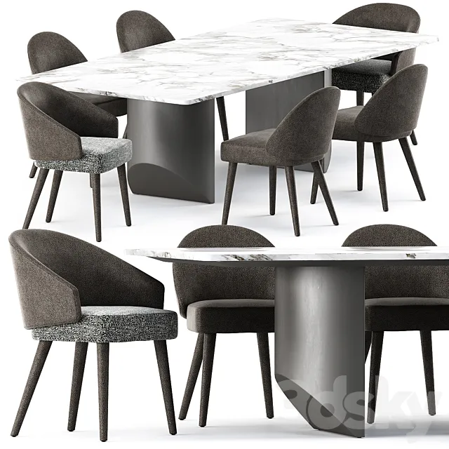 Lawson Dining Chair and Wedge Dining Table by Minotti 3D Model