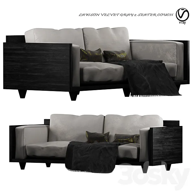 Lawson Velvet Gray 2 Seater Couch 3DModel