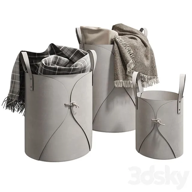 Leather folding laundry and storage basket 001 3D Model