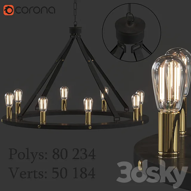 Leather Strap Mixed Metals Chandelier 3D Model