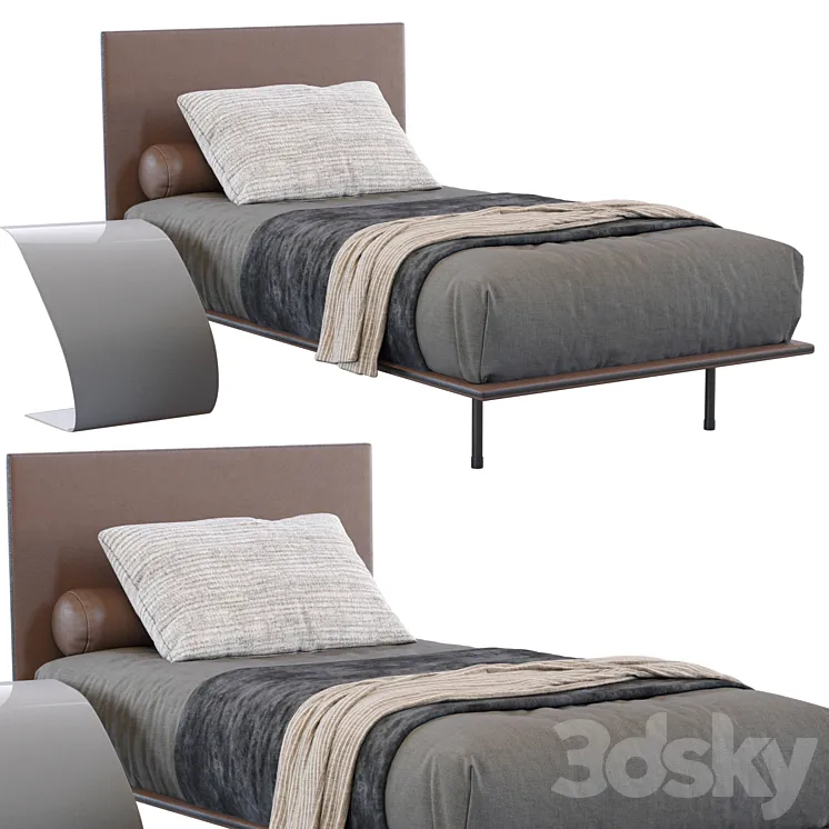 Leather Thin Single Bed By Bonaldo 3D Model Free