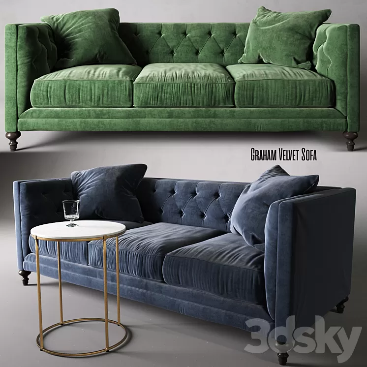 Leavenworth Side Table & Graham Velvet Sofa 3D Model