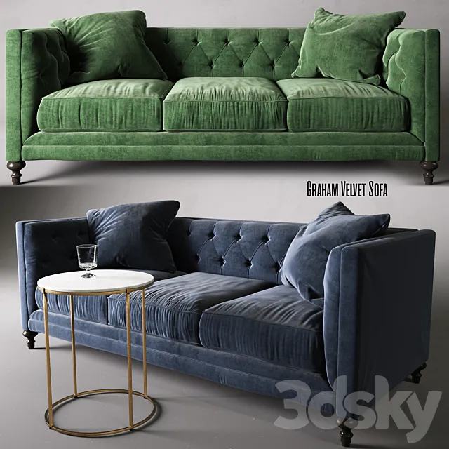 Leavenworth Side Table & Graham Velvet Sofa 3D Model