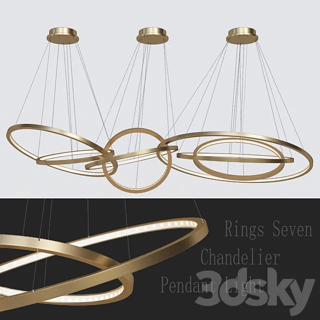 LED Oval Rings Seven Chandelier Pendant Light 3D Model