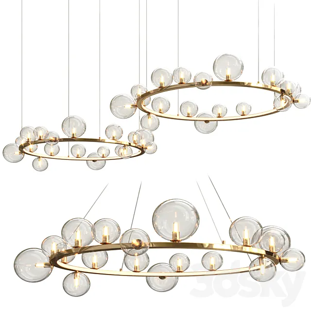 LED Postmodern Iron Glass Bubble Round Gold Black Silver Pendant Lights 3D Model