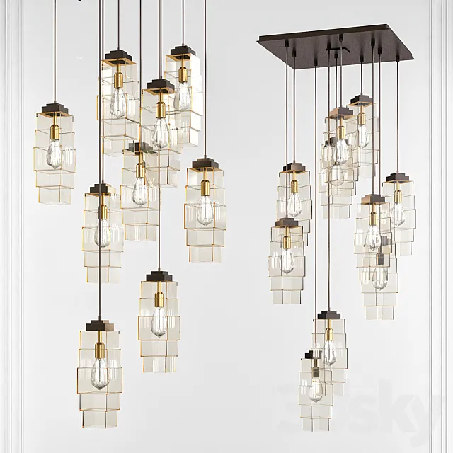 Ledgestone Square Multi-Port 12 – Light Novelty LED Chandelier 3D Model