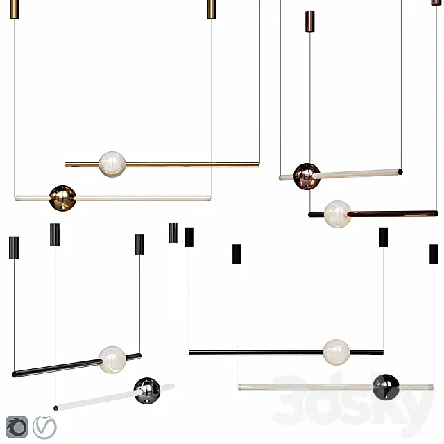 Lee Broom ORION GLOBE LIGHT Set Gold _ Chrome _ Copper _ Black 3D Model