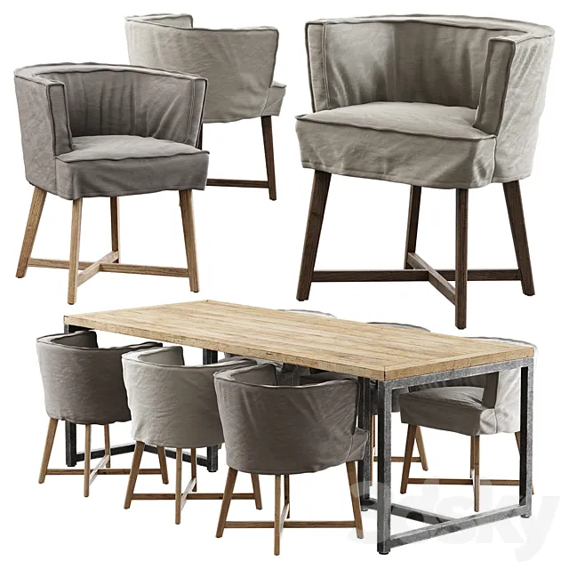 Leeff _ Woodie Stoel + Industrial Table 3DModel