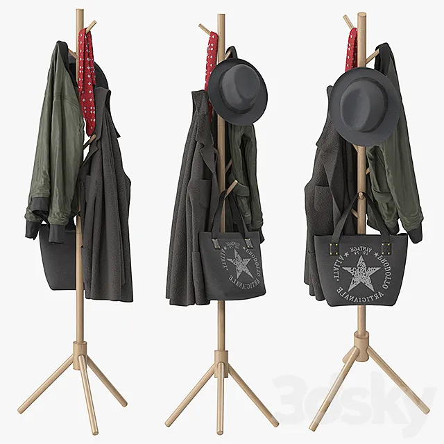 LENDRA Deluxe Wooden Coat Rack Tree 3DModel