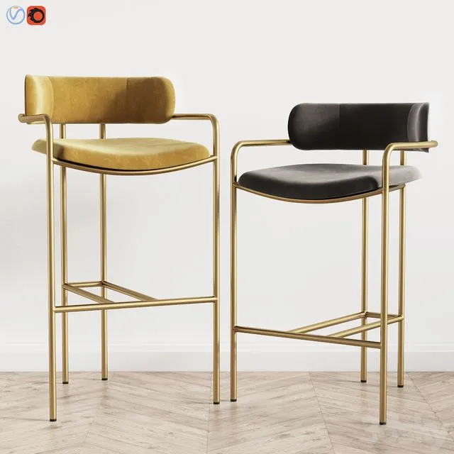 Lenox Velvet Bar and Counter Stools West Elm 3D Model