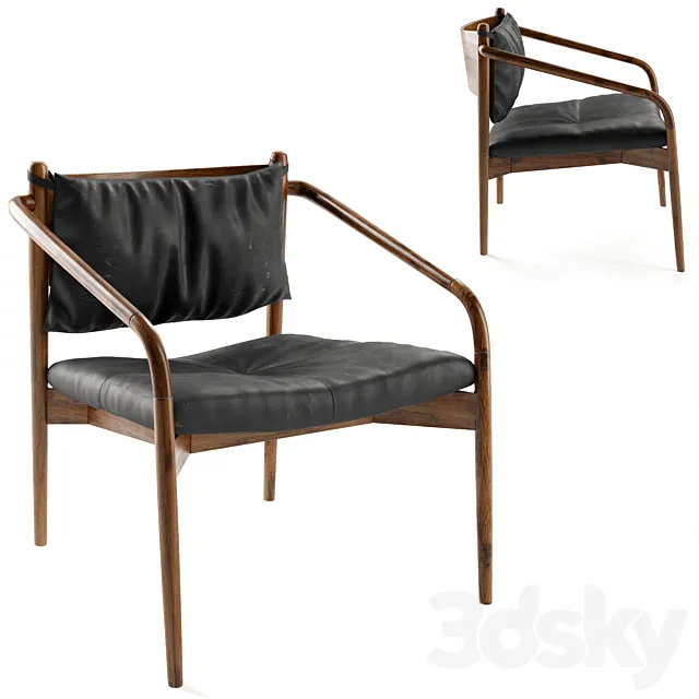 Lento Black Leather Lounge Chair 3D Model