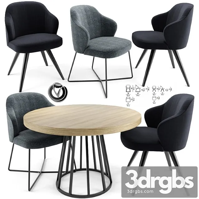 Leslie dining chair with round table 2 3D Model Free