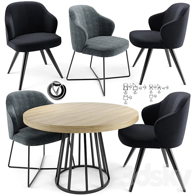 Leslie Dining Chair With Round Table 3D Model